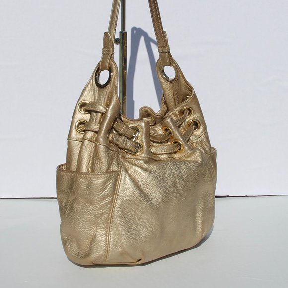 Michael Kors Gold Pebbled Leather Medium Hobo Bag - Authentic, Gently Used - Picture 3 of 13
